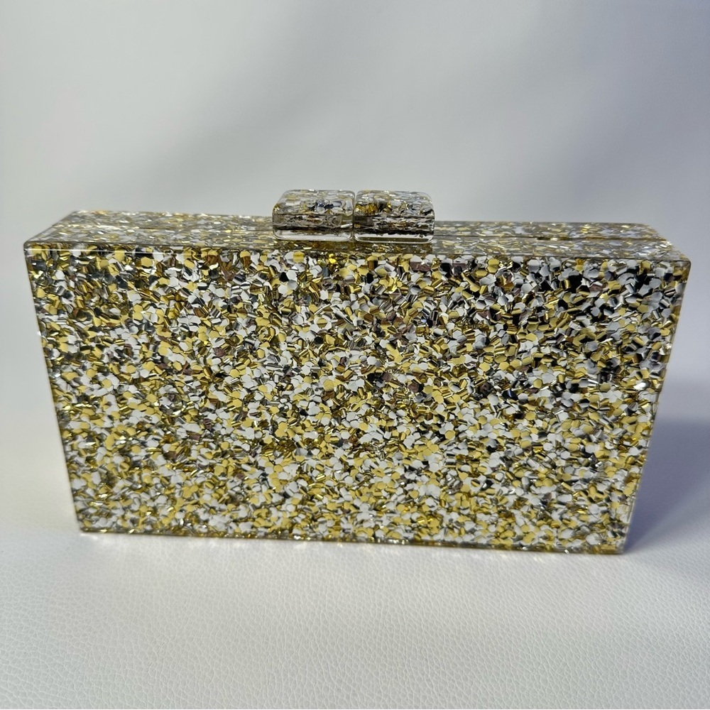 NEW I.N.C. International Concepts Acrylic Sparkle Crossbody Clutch Shiny Gold - Picture 11 of 14